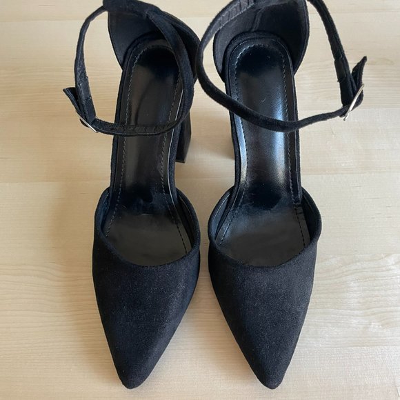 Black Suede Chunky Heels - Picture 3 of 4